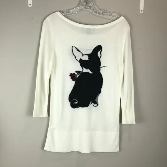 White House Black Market White Sweater with Dog Design - Picture 7 of 7